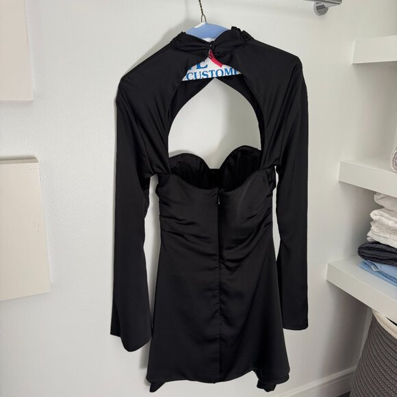 Toira Long Sleeve Satin Corset Minidress Black Size Small - Picture 2 of 4